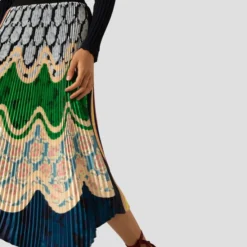 Falda Midi Plisada Multicolor De Silueta Recta Mujer -Tienda Barata Femvesti 42733488 x5