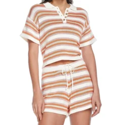 Blusa Crop Top Con Rayas De Manga Corta Mujer