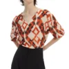 Blusa Con Estampado Tribal Manga Corta Mujer