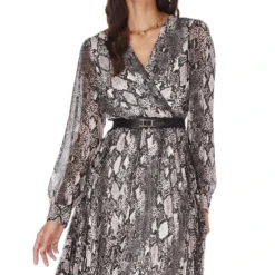 Vestido Midi Con Manga Larga Animalprint Dani Mujer -Tienda Barata Femvesti 42928007 x4