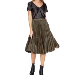 Falda Midi De Corte "A" Con Inserción De Hilo Metalizado Mujer -Tienda Barata Femvesti 42928537 x3