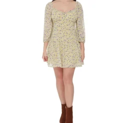 Vestido Corto Floral De Manga 3,4 Mujer