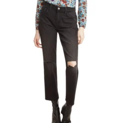 JOE'S Jeans Negros Rotos Straight Fit Tiro Medio, Mujer