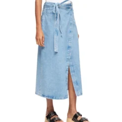 Falda De Mezclilla Midi De Corte Recto Mujer