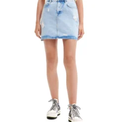Desigual Falda Corta De Corte Recto En Mezclilla Mujer