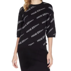 Armani Exchange Vestido Negro Corto De Manga 7,8 Monogram Mujer