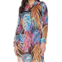 Kaftan De Playa Con Palmeras De Manga Larga Mujer