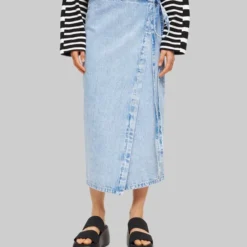 Falda De Mezclilla Larga De Corte Recto Mujer