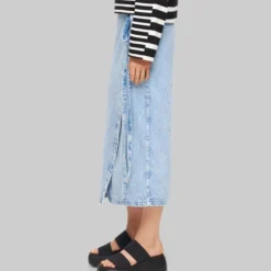 Falda De Mezclilla Larga De Corte Recto Mujer -Tienda Barata Femvesti 43030536 x5