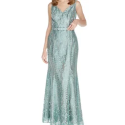 Vestido Maxi Verde Menta Con Bordado Floral Mujer