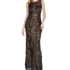 Vestido Maxi Negro Con Lentejuelas Mujer