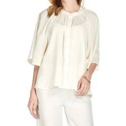Blusa Plisada Con Manga 3,4 Mujer