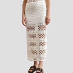 Scalpers Falda Larga De Corte Recto Con Detalles Calados Mujer