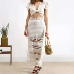 Scalpers Falda Larga De Corte Recto Con Detalles Calados Mujer -Tienda Barata Femvesti 43044155 x5