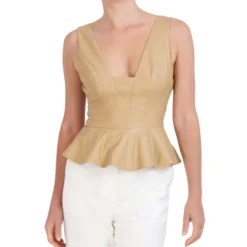 BCBGMAXAZRIA Blusa Crop Top Peplum Sin Mangas Mujer