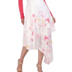 BCBGMAXAZRIA Falda Midi Asimétrica Con Flores De Corte Recto Mujer
