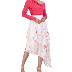 BCBGMAXAZRIA Falda Midi Asimétrica Con Flores De Corte Recto Mujer -Tienda Barata Femvesti 43048278 x5