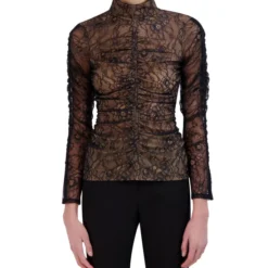 BCBGMAXAZRIA Blusa Con Encaje De Manga Larga Mujer