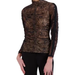 BCBGMAXAZRIA Blusa Con Encaje De Manga Larga Mujer -Tienda Barata Femvesti 43048470 x4