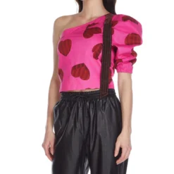 Blusa Cropped Con Corazones De Manga Corta Mujer