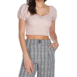 Blusa Crop Top De Manga Corta Mujer