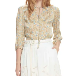 Blusa De Cuello Mao Y Manga 3,4 Mujer