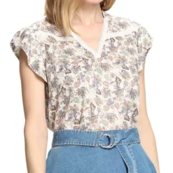 Blusa Con Flores Manga Corta Mujer