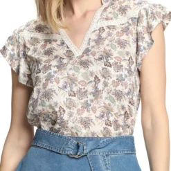 Blusa Con Flores Manga Corta Mujer -Tienda Barata Femvesti 43086092 x4