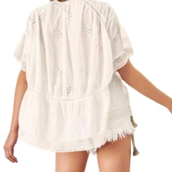 Blusa Con Diseño Calado De Manga Corta Mujer -Tienda Barata Femvesti 43086508 x2