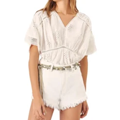 Blusa Con Diseño Calado De Manga Corta Mujer -Tienda Barata Femvesti 43086508 x3