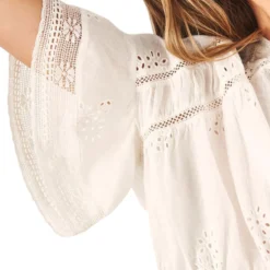 Blusa Con Diseño Calado De Manga Corta Mujer -Tienda Barata Femvesti 43086508 x4