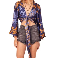 Blusa Con Estampado De Manga Larga Mujer