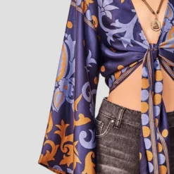 Blusa Con Estampado De Manga Larga Mujer -Tienda Barata Femvesti 43086568 x3