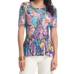 Blusa Con Flores Manga Corta Mujer