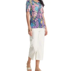 Blusa Con Flores Manga Corta Mujer -Tienda Barata Femvesti 43098570 x3