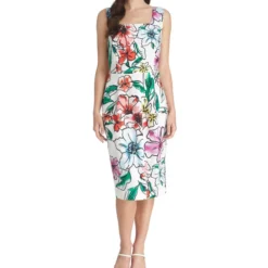 Vestido Midi Con Flores Mujer