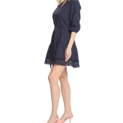 Vestido Mini Azul Marino Liso Con Calados Cala Mujer -Tienda Barata Femvesti 43101578 x3