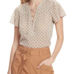 Blusa Con Bordados Florales Manga Corta Mujer -Tienda Barata Femvesti 43106730 x4