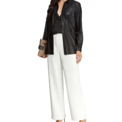 Blusa Con Efecto Piel Manga Larga Mujer -Tienda Barata Femvesti 43119668 x3