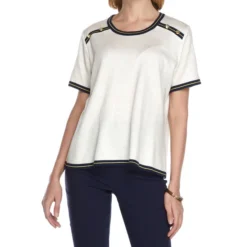 Blusa Con Rayas En Bordes Y Manga Corta Mujer