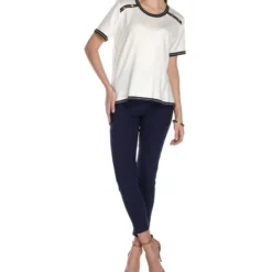 Blusa Con Rayas En Bordes Y Manga Corta Mujer -Tienda Barata Femvesti 43122211 x3