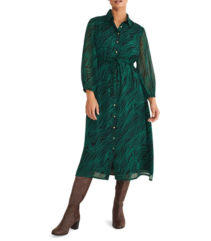 Vestido Midi Camisero De Manga 7,8 Tana Swirl Mujer 1 Vestido Midi Camisero De Manga 7,8 Tana Swirl Mujer