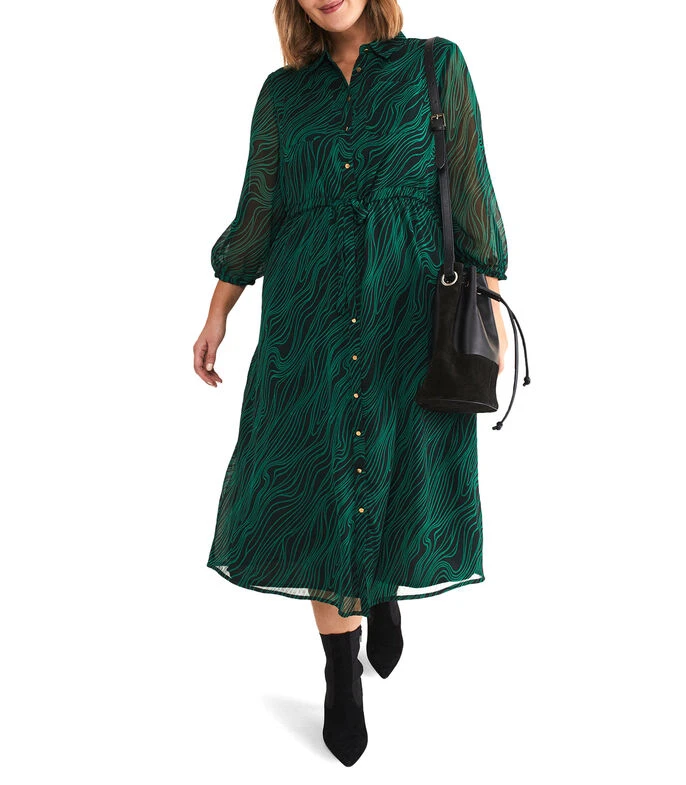 Vestido Midi Camisero De Manga 7,8 Tana Swirl Mujer 3 Vestido Midi Camisero De Manga 7,8 Tana Swirl Mujer - Imagen 3