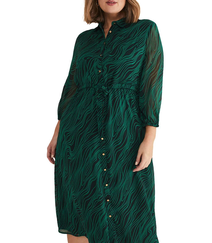 Vestido Midi Camisero De Manga 7,8 Tana Swirl Mujer 4 Vestido Midi Camisero De Manga 7,8 Tana Swirl Mujer - Imagen 4