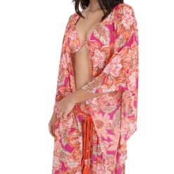 Kaftan De Playa Con Flores Y Manga Corta Mujer -Tienda Barata Femvesti 43129896 x3