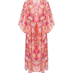 Kaftan De Playa Con Flores Y Manga Corta Mujer -Tienda Barata Femvesti 43129896 x4