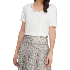 Blusa Manga Corta Con Bordado Mujer