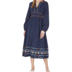 Springfield Vestido Midi De Manga Larga Bordado Mujer