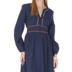 Springfield Vestido Midi De Manga Larga Bordado Mujer -Tienda Barata Femvesti 43150276 x3