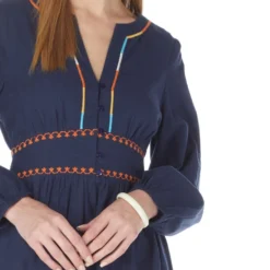 Springfield Vestido Midi De Manga Larga Bordado Mujer -Tienda Barata Femvesti 43150276 x4